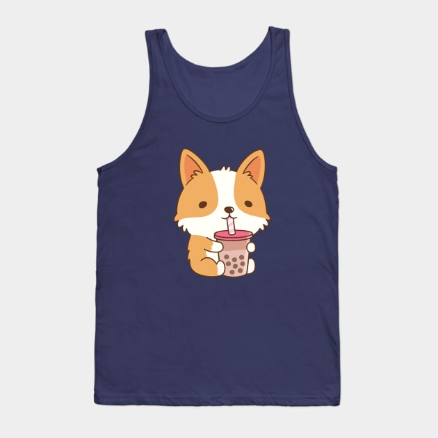 Cute Corgi Drinking Bubble Tea Tank Top by rustydoodle